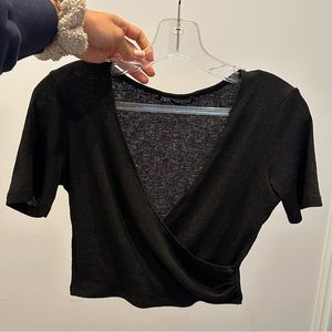 Zara thin cropped crossover top in black